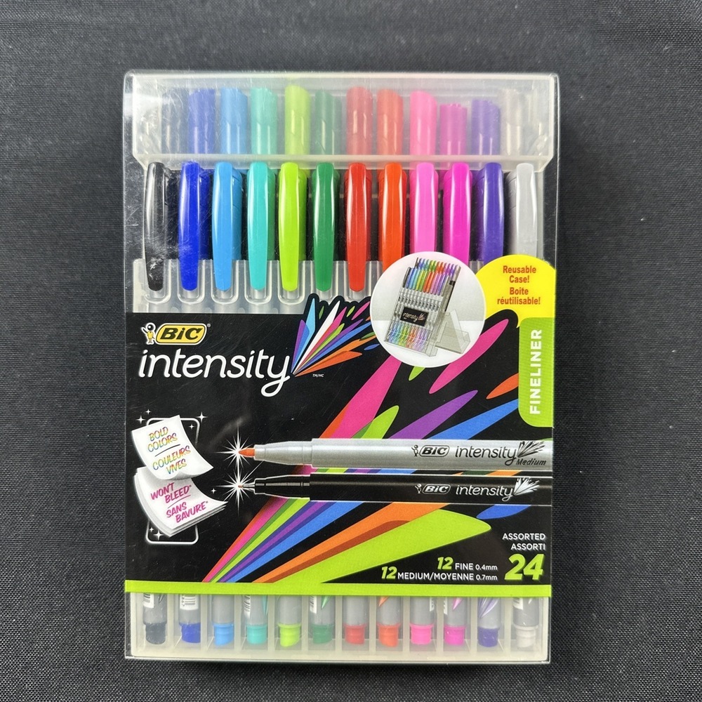 BIC Intensity Fineliner Marker Pens Fine 0.4mm, Medium 1.0mm, 24-Pack NEW